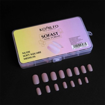 Tips de gel Komilfo Sofast Nude Soft Square Medium, 300 uds, 15 medidas