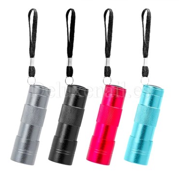 LED/UV Mini Lámpara Linterna, 9 W, Plata