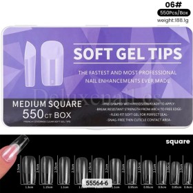 Tips de gel Medium Square, 550 uds, 11 medidas
