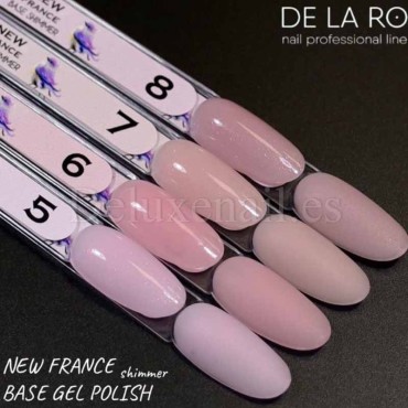 Base New France Shimmer 06 DE LA RO, base camuflaje, rosa con micro brillo, 12 ml