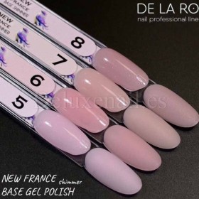 Base New France Shimmer 07 DE LA RO, base camuflaje, beige con micro brillo, 12 ml