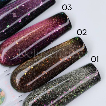 Mystery Cat 01 DE LA RO, esmalte permanente ojo de gato con trozos de foil multicolor, oro blanco, 10 ml