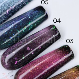 Mystery Cat 06 DE LA RO, esmalte permanente ojo de gato con trozos de foil multicolor, azul, 10 ml