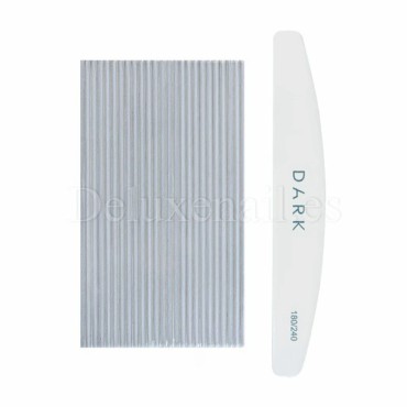 Kit de limas para uñas Dark, grano 180/240, 25 uds, forma media luna, blanco