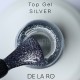 Top Silver DE LA RO, Top sin pegajosidad transparente con micro brillo plateado, 15 ml