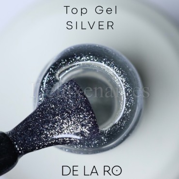 Top Silver DE LA RO, Top sin pegajosidad transparente con micro brillo plateado, 15 ml