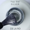 Top Silver DE LA RO, Top sin pegajosidad transparente con micro brillo plateado, 15 ml