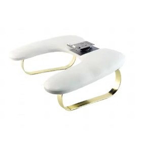 Reposabrazos Mariposa con soporte para móvil, blanco moteado, patas doradas