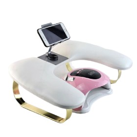 Reposabrazos Mariposa con soporte para móvil, blanco moteado, patas doradas