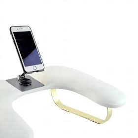 Reposabrazos Mariposa con soporte para móvil, blanco moteado, patas doradas