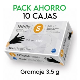 PACK AHORRO - 10 cajas de Guantes de nitrilo sin polvo Rubberex G.Touch 3,5 g, talla S, negro, 1.000 uds (0,12 €/por serv)